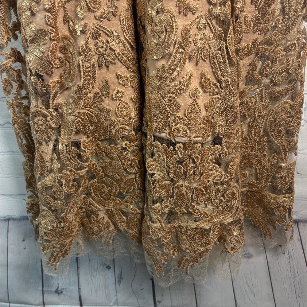 DRESS the POPULATION NWT Blair Gold Sequin Lace Mesh Sleeveless Dress size XL - Picture 5 of 9
